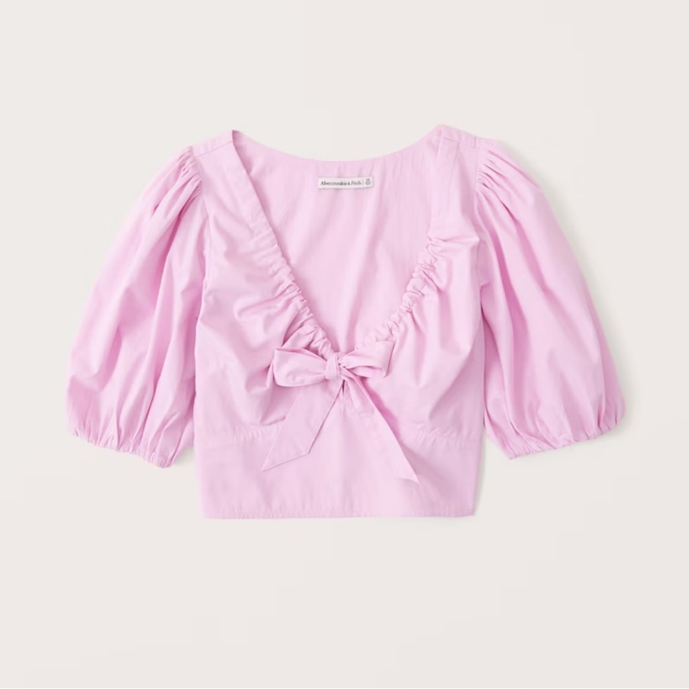 Abercrombie | Tie Front Puff Sleeve Top - Picture 8 of 8